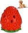 Interactive strawberry-shaped dog toy, Natural rubber teeth cleaning pet toy with hidden treats, Durable Puppy toy for Aggressive chewers, Ideal for Gum massage 10 cm (Red)