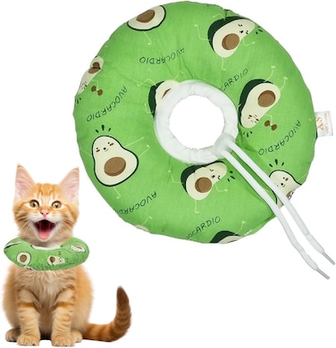 Soft donut-shaped pet recovery collar for cats &amp; small dogs, Cat Elizabethan collar with Adjustable design and Breathable design, Protective pet collar for healing and grooming, 20 cm (Green)