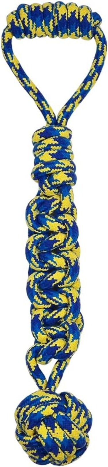 Dog chew toy for Puppies &amp; Adult dogs, Interactive teeth cleaning chew rope toy with Knots design and Handle, Suitable for Dental care and Tug play, Dog rope toy 45 cm (Blue/Yellow)