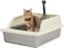 Semi-enclosed stainless steel cat litter box with a Litter scoop, Grid design, and High wall side cover, Durable litter box for Indoor cats, Detachable design for easy cleaning, 50 cm (Beige)