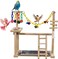 Interactive bird stand for Budgies, Conures, and Lovebirds, Natural wood bird playstand with Perch, Stainless steel bowls, Climbing ladder, Detachable tray, and Non-slip bottom, 43 cm (Beige)
