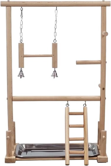 Interactive bird playstand with Swinging perch, Climbing ladder, Removable tray, and Non-slip bottom, Multi-functional bird toy, Ideal for Budgies, Cockatiels, and Parakeets, 57 cm (Beige)