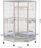 Extra large corner bird cage with Wooden perches, Stainless steel food bowls, Slide-out tray, and Universal wheels, Heavy-duty metal bird cage for Parrots, Parakeets, and Macaws, 184 cm (Grey)