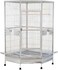 Extra large corner bird cage with Wooden perches, Stainless steel food bowls, Slide-out tray, and Universal wheels, Heavy-duty metal bird cage for Parrots, Parakeets, and Macaws, 184 cm (Grey)