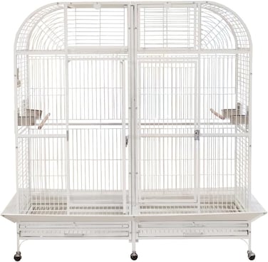 Extra large bird cage for Parrots, Macaws, and Other large birds, Heavy-duty Partition cage with Wooden perches, Feeding cups, Lockable door, Removable tray, and Universal wheels 180 cm (White)