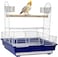 Bird playstand with Wooden perch, Plastic feeding cups, Climbing ladder, and Removable tray, Metal bird Playground for small birds, Ideal for Indoor/Outdoor use, Easy to assemble, 46 cm (Blue)