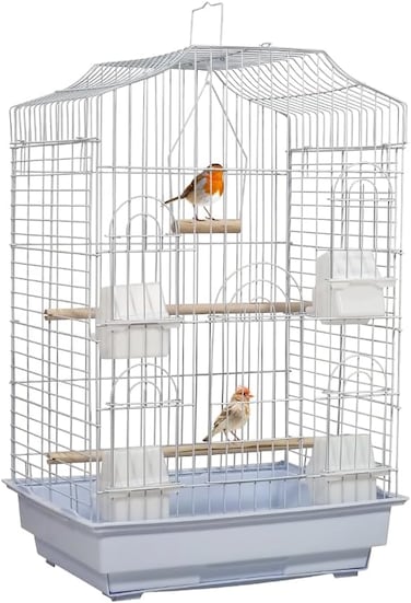 Small bird cage with Open-top design, Wooden perches, Feeding cups, and Slide-out tray, Sturdy metal bird cage for Lovebirds, Canaries, and Budgies, Ideal for Indoor/Outdoor use, 73 cm (Black)