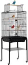 Rolling Bird cage with Open top design, Detachable stand, Feeding bowls, Slide-out tray, Storage shelf, and Universal wheels, Sturdy metal bird cage for Lovebirds and Budgies, 136 cm (Black)