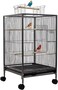 Bird cage with Open-top design, Wooden perches, Food bowls, Removable tray, and Universal wheels, Durable wrought iron bird cage for Lovebirds, Canaries, and Budgies, Easy assembly, 79 cm (Black)