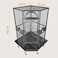Corner bird cage for Parrots, Macaws and Parakeets, Heavy-duty metal large bird cage with Wooden perch, Stainless steel food bowls, Removable tray, and Universal wheels, 162 cm (Black)