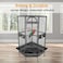 Corner bird cage for Parrots, Macaws and Parakeets, Heavy-duty metal large bird cage with Wooden perch, Stainless steel food bowls, Removable tray, and Universal wheels, 162 cm (Black)
