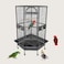 Corner bird cage for Parrots, Macaws and Parakeets, Heavy-duty metal large bird cage with Wooden perch, Stainless steel food bowls, Removable tray, and Universal wheels, 162 cm (Black)