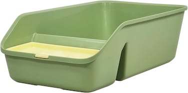 Cat litter box with Splash-proof design, Built-in litter scoop, Durable PP material, and Low entrance, Semi-enclosed cat litter box for Indoor cats and kittens, Pet waste management, 49 cm (Green)