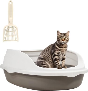 Cat litter box for Medium to Large cats, Durable plastic pet toilet with Leak-proof design, Litter scoop, and Detachable design, Suitable for indoor/outdoor use, Easy to clean, 52 cm (Grey)