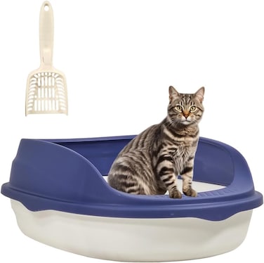 Cat litter box for Medium to Large cats, Durable plastic pet toilet with Leak-proof design, Litter scoop, and Detachable design, Suitable for indoor/outdoor use, Easy to clean, 52 cm (Blue)