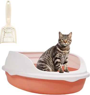 Cat litter box for Medium to Large cats, Durable plastic pet toilet with Leak-proof design, Litter scoop, and Detachable design, Suitable for indoor/outdoor use, Easy to clean, 52 cm (Pink)