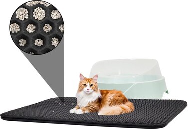 Double layer cat litter mat with Honeycomb design, EVA Material, and Leak-proof design, Non-slip sand cat pad, Suitable for indoor cat litter boxes, Easy to clean, 60 cm (Black)