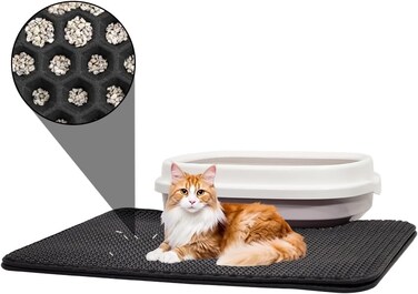 Double layer cat litter mat with Honeycomb design, EVA Material, and Leak-proof design, Non-slip sand cat pad, Suitable for indoor cat litter boxes, Easy to clean, 56 cm (Black)