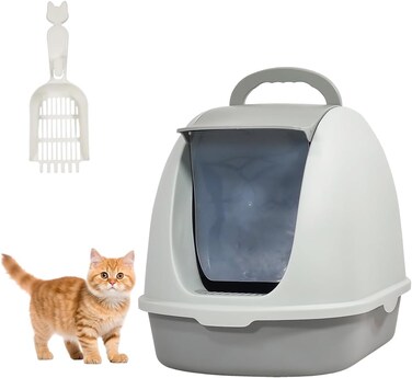 Portable fully enclosed cat litter box with Flip cover entrance, Litter scoop, and Detachable design, Durable plastic construction for Indoor/Outdoor use, Easy to clean, 38 cm (Green)