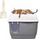 Enclosed cat litter box with Long corridor style cat litter box, Transparent door, Litter scoop, and Detachable design, Splash-proof cat toilet for Indoor/Outdoor use, 57 cm (Grey)