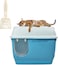 Enclosed cat litter box with Long corridor style cat litter box, Transparent door, Litter scoop, and Detachable design, Splash-proof cat toilet for Indoor/Outdoor use, 57 cm (Blue)