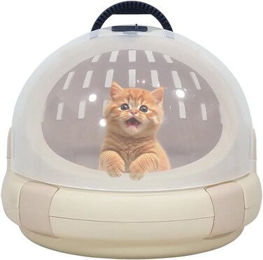 Portable plastic cat carrier, Hard-sided pet travel bag with Durable PP material, Transparent design, Ventilation holes, and Snap closure, Ideal for On-the-go with cats and small pets, 42 cm (Beige)