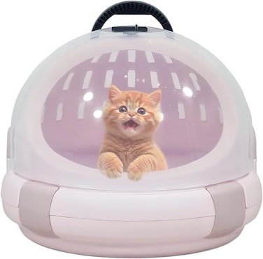 Portable plastic cat carrier, Hard-sided pet travel bag with Durable PP material, Transparent design, Ventilation holes, and Snap closure, Ideal for On-the-go with cats and small pets, 42 cm (Pink)