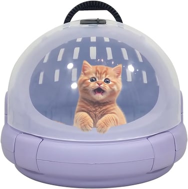 Portable plastic cat carrier, Hard-sided pet travel bag with Durable PP material, Transparent design, Ventilation holes, and Snap closure, Ideal for On-the-go with cats and small pets, 42 cm (Purple)