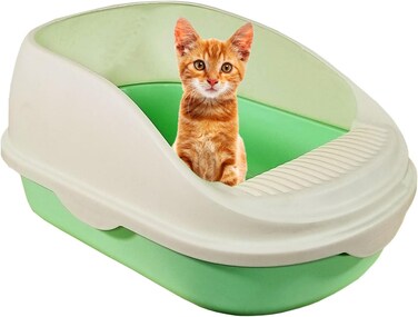 Semi-enclosed cat litter box with Durable ABS material, Raised edges, Splash-proof design, and Litter scoop, Detachable cat litter box for small to medium cats, Easy to clean, 50 cm (Green)