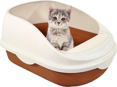 Semi-enclosed cat litter box with Durable ABS material, Raised edges, Splash-proof design, and Litter scoop, Detachable cat litter box for small to medium cats, Easy to clean, 50 cm (Brown)