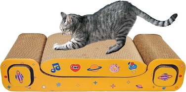 3-in-1 Multifunctional cat scratching sofa bed for Indoor cats &amp; kittens, Reversible corrugated cat scratching board with Catnip and Eco-friendly materials, protects your furniture 50cm (Yellow)