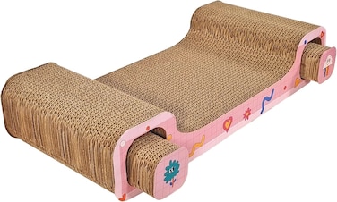 3-in-1 Multifunctional cat scratching sofa bed for Indoor cats &amp; kittens, Reversible corrugated cat scratching board with Catnip and Eco-friendly materials, protects your furniture 50cm (Pink)