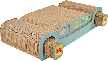 3-in-1 Multifunctional cat scratching sofa bed for Indoor cats &amp; kittens, Reversible corrugated cat scratching board with Catnip and Eco-friendly materials, protects your furniture 50cm (Green)