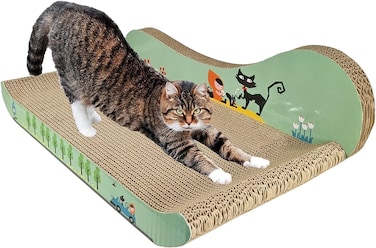 Cat scratcher cardboard sofa bed couch for Indoor cats &amp; kittens, Reversible double-sided cardboard scratcher lounge with Catnip and Corrugated cardboard, Ideal for Claw care, 48 cm (Green)