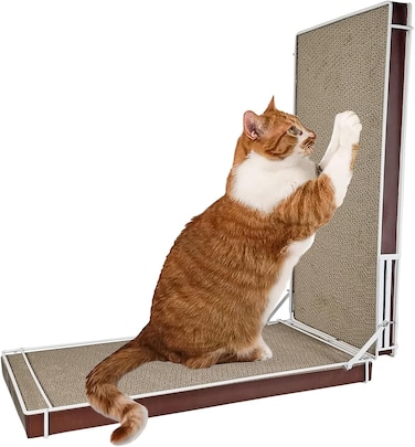 L-shaped cat scratcher cardboard for Indoor cats &amp; kittens, Reversible wall-mounted cat scratcher with Sturdy metal frame, Catnip, and Adjustable design, Ideal for Cats&rsquo; claw grinding (44 cm)