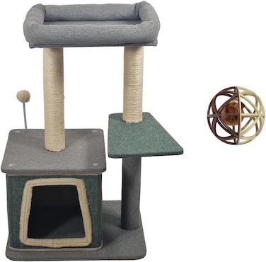 Cat tree scratching post for Indoor cats &amp; kittens, Durable cat tree activity center with Padded perch, Sisal scratching post, Squeaking cat toys, and Cozy cat condo, Easy assembly 86 cm (green)