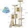Multi-level cat tree with Cat turntable toy, Padded perch, Dangling ball, Sisal scratching post, Double cat condos, and Climbing ladder, Sturdy cat tree tower for Indoor cats, 180 cm (Beige)