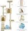 Multi-level cat tree with Cat turntable toy, Padded perch, Dangling ball, Sisal scratching post, Double cat condos, and Climbing ladder, Sturdy cat tree tower for Indoor cats, 180 cm (Beige)