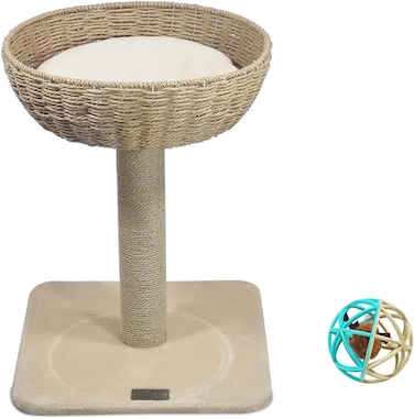 Cat tree activity center with Rattan wicker basket, Squeaky mouse cat toy, Sisal scratching post, and Sturdy base, Durable cat tree climbing frame for indoor cats 53 cm (Beige)