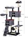 Cat tree, Multi-level cat tree tower with Padded perches, Dangling ball, Sisal scratching post, Double cat condo, Cozy hammock, and Climbing ladder, Ideal for indoor cats 180 cm (Dark-grey)
