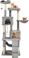 Multi-level cat tree with Double perches, Sisal scratching post, Cozy hammock, Cozy cat condo, and Climbing ladder, Durable climbing tower for indoor cats, Easy to assemble 182 cm (Grey)