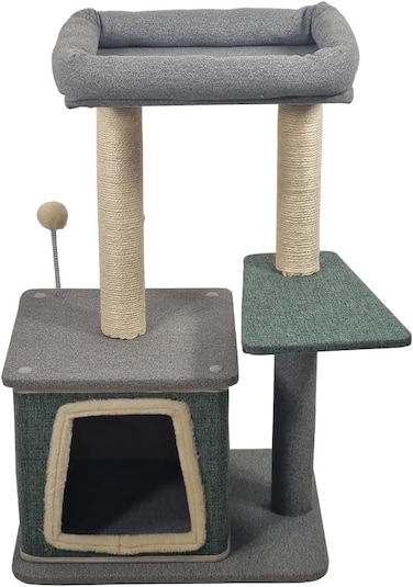 Cat tree scratching post for Indoor cats &amp; kittens, Durable cat tree activity center with Padded perch, Sisal scratching post, and Spacious cat condo, Easy assembly 86 cm (green)