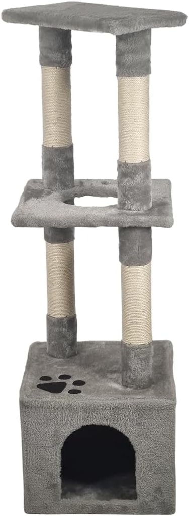 Indoor cat tree tower with Natural sisal scratching post, Standing perch, and Spacious cat condo, Durable Space-saving design for cats &amp; kittens, Easy to assemble, 110 cm (Grey)