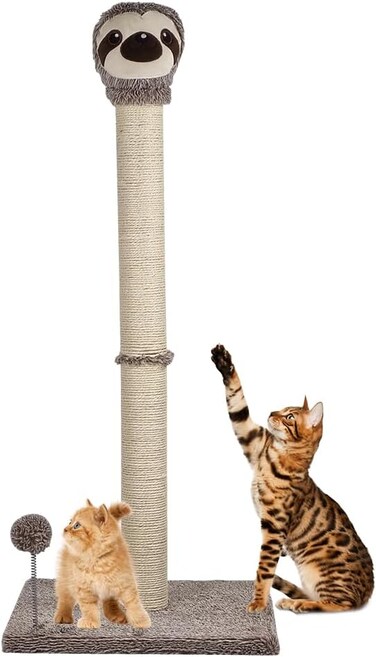 Cat tree activity center for Indoor cat &amp; kittens, Cat tree scratcher with Warmie sloth design, Sisal scratching post, and Punching ball, Sturdy cat climbing frame, Easy to assemble, 95 cm (Beige)