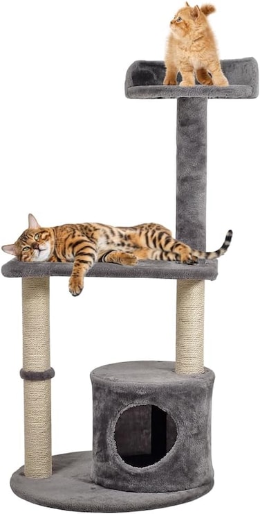 Cat tree tower with Curved perch, Sisal scratching post, and Cozy cat condo, Durable multi-level cat climbing tower for Indoor cats &amp; kittens, Easy to assemble, 102 cm (Grey)