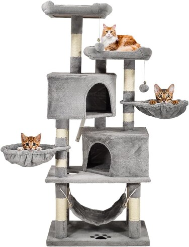 Multi-level cat tree with Double perches, Dangling ball, Sisal scratching post, Spacious cat condo, and Comfortable hammock, Cat tree tower for Indoor cats, Easy to assemble, 160 cm (Grey)