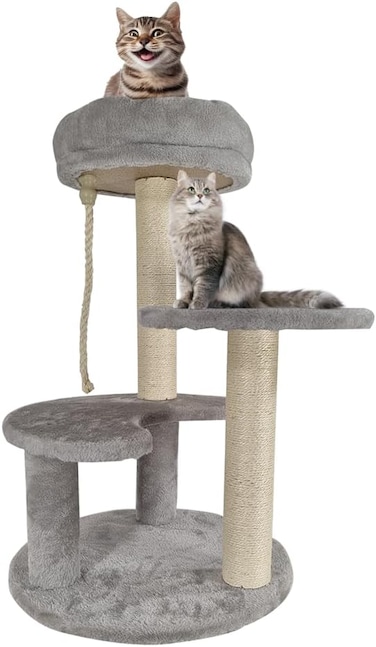 Small cat tree for indoor cats &amp; kittens, Modern cat climbing tower with Soft padded perch, Sisal scratching post, and Sturdy base, Interactive play and Claw health, Easy to assemble 66 cm (Grey)