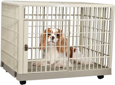 Dog cage for medium to large breeds, Spacious Indoor/Outdoor pet cage with Open-top design, Lockable door, Durable ABS material, and Universal wheels, Easy to assemble, 82 cm (Khaki)