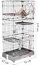 3-Tier cat cage for cats &amp; kittens, Large cat playpen with 3 Lockable doors, Cozy hammock, Climbing ladder, Slide-out tray, and Universal wheels, Ideal for indoor/outdoor use, 145 cm (Grey)