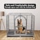 Metal dog cage for medium to large breeds, Heavy-duty dog crate cage with Open-top design, Lockable door, Slide-out tray, and Universal wheels, Ideal for indoor/outdoor use, 125 cm (Silver)